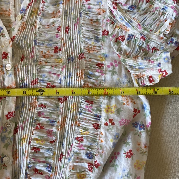 SOLD b/s/t Doen hadara top rare spring floral button up shirring rouching blouse - Picture 9 of 10